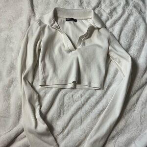 Zara Women's Cream Ribbed Long Sleeve Top